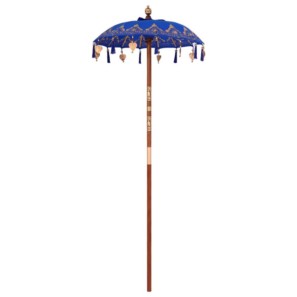vidaXL Parasol Balinez albastru (90-100) x 260 cm Bumbac și lemn masiv