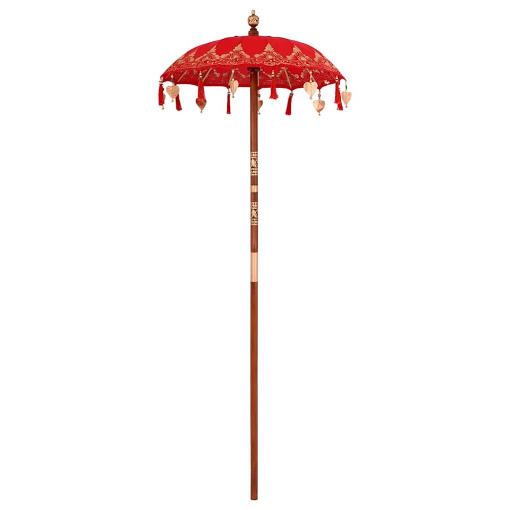vidaXL Parasol Balinez Roșu (90-100) x 260 cm Bumbac și lemn masiv