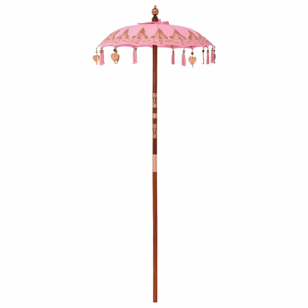 vidaXL Parasol Balinez Roz (90-100) x 260 cm Bumbac și lemn masiv