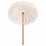 vidaXL Umbrelă de soare Crem (185-195) x 250 cm Bumbac și lemn masiv