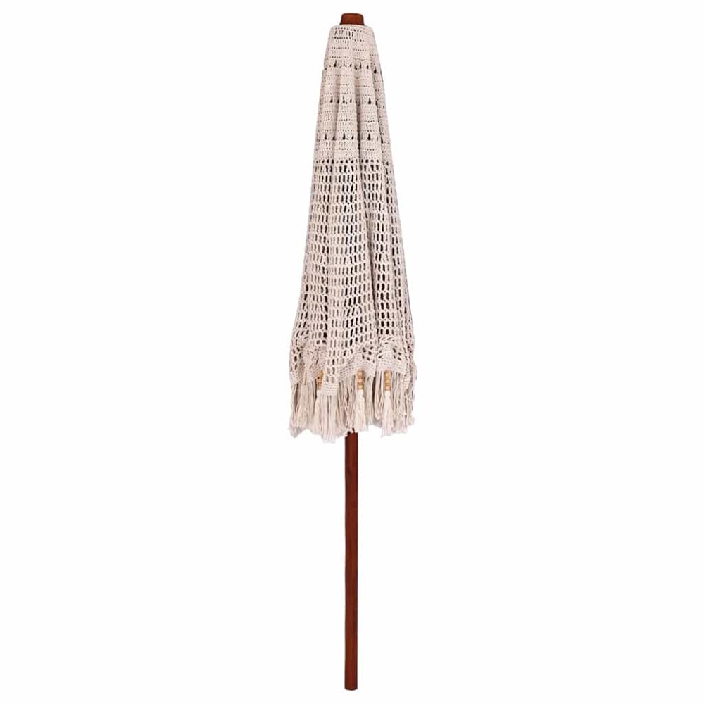vidaXL Umbrelă de soare Crem (250-255) x 250 cm Bumbac și lemn masiv