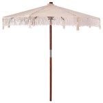 vidaXL Umbrelă de soare Crem (250-255) x 250 cm Bumbac și lemn masiv