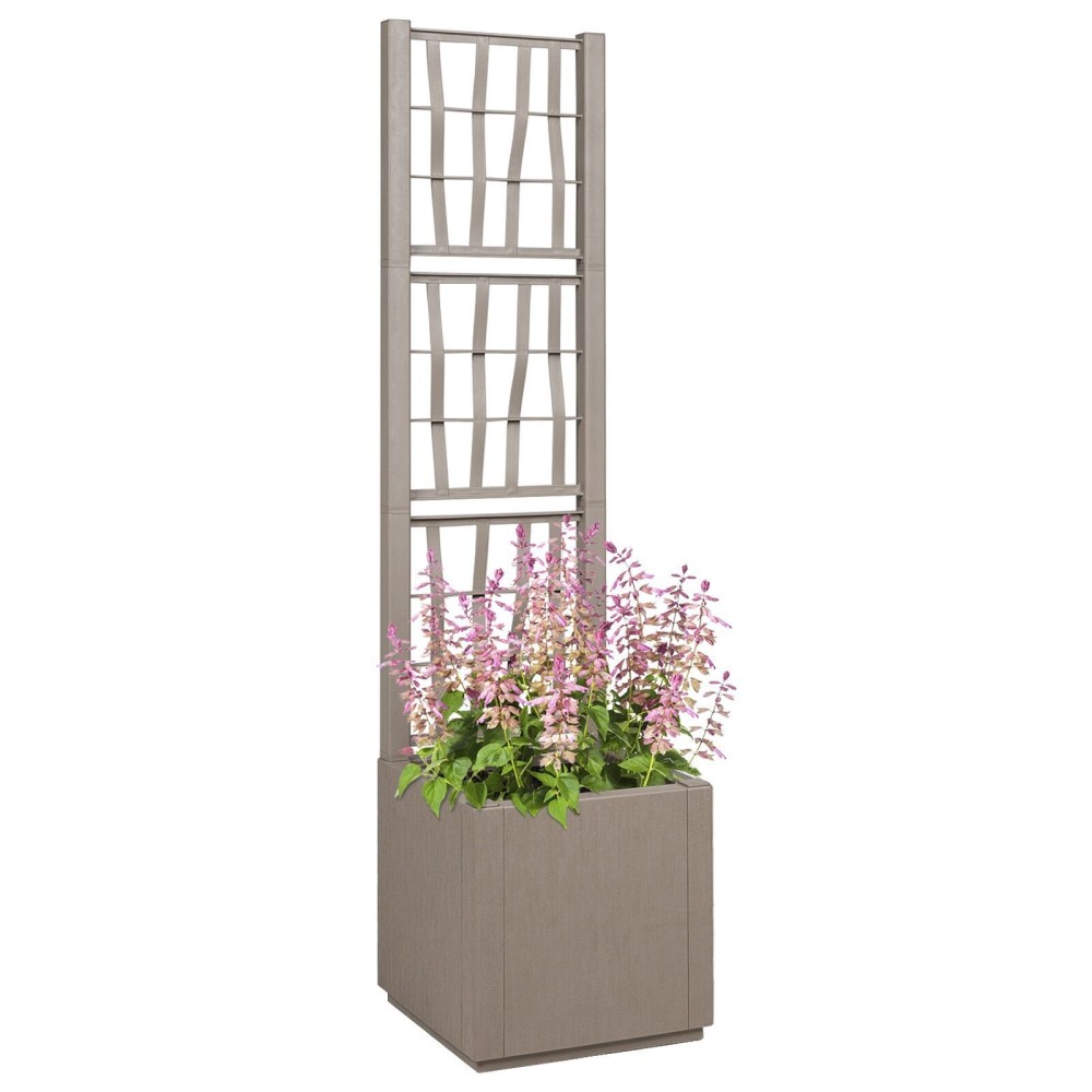 vidaXL Vază pentru grădină cu trellis - Maro deschis - 36x36x140 cm - PP