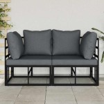 vidaXL Mobilier pentru Exterior cu pernă cu pernă 2 pcs Negru Aluminiu vidaXL Mobilier pentru Exterior cu pernă cu pernă 2 pcs Negru Aluminiu