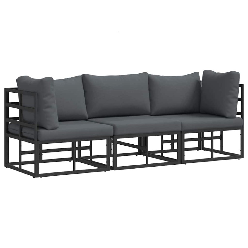 vidaXL Seturi de mobilier de exterior cu pernă cu pernă 3 pcs Negru și antracit