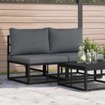 vidaXL Mobilier pentru Exterior cu pernă cu pernă 2 pcs Negru Aluminiu vidaXL Mobilier pentru Exterior cu pernă cu pernă 2 pcs Negru Aluminiu