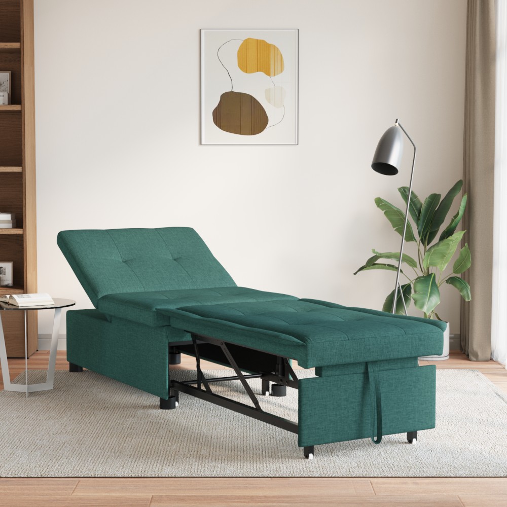 vidaXL Sofa Bed 3 în 1 - Design extensibil din țesătură verde închis