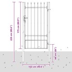 vidaXL Poartă de gard Gri 100 x 175 cm Oțel acoperit cu pulbere