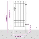vidaXL Poartă de gard Gri 100 x 200 cm Oțel acoperit cu pulbere