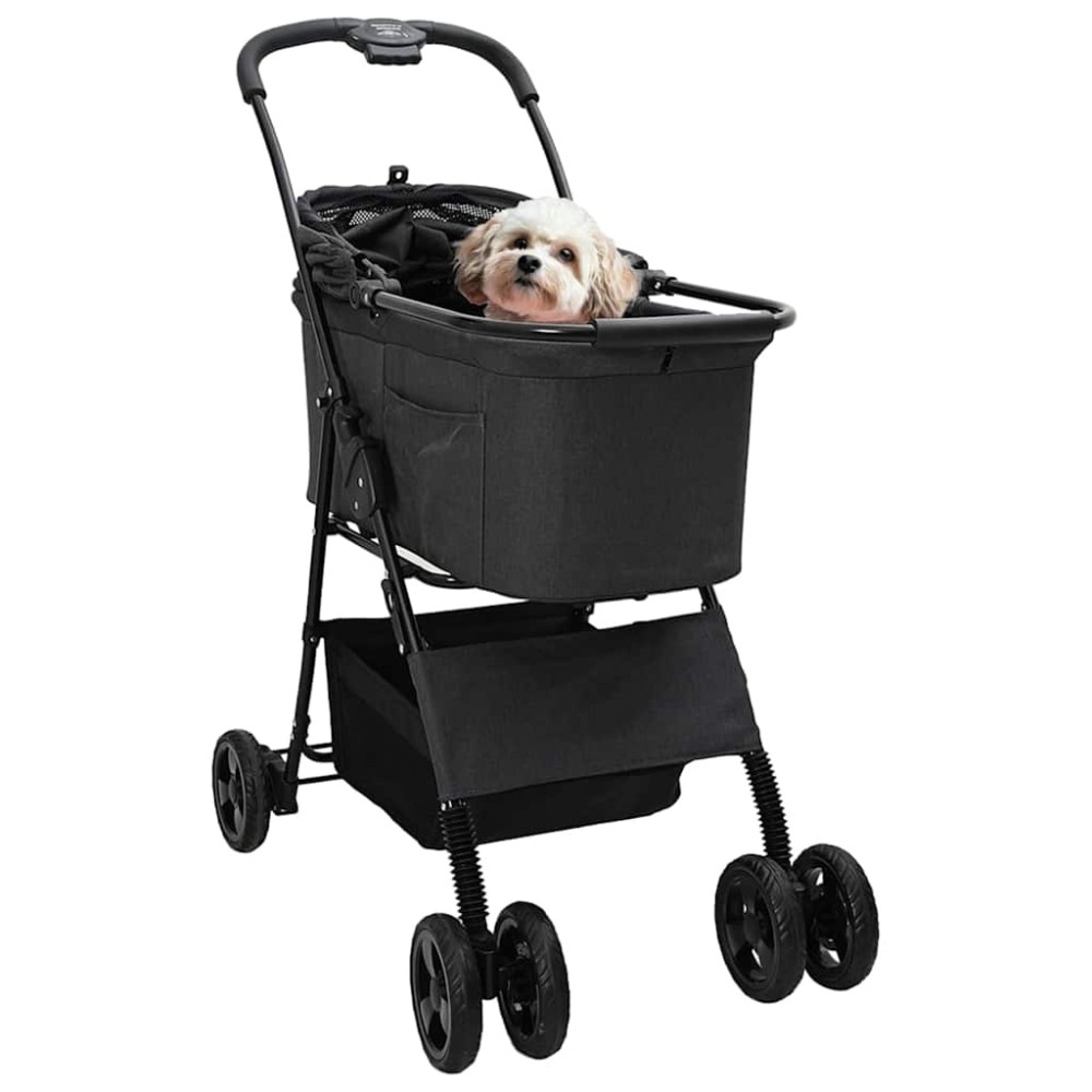 vidaXL Carucior pentru Pisici Pliante Ajustabil Negru 81 x 47 x 99 cm