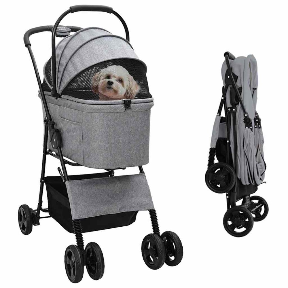 vidaXL Carucior pentru Pisici Pliante Ajustabil Gri 81 x 47 x 99 cm
