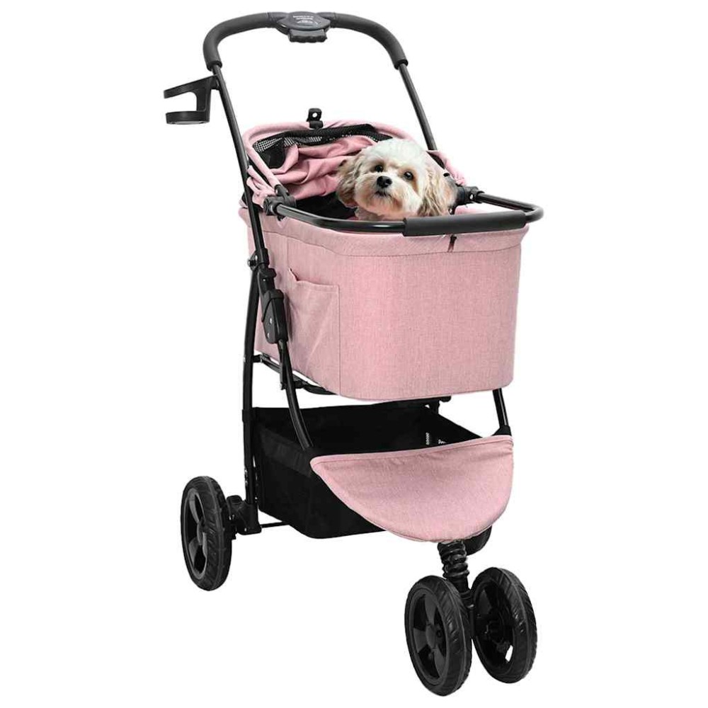 vidaXL Carucior pentru Pisici Pliante Ajustabil Roz 78 x 54 x 101 cm