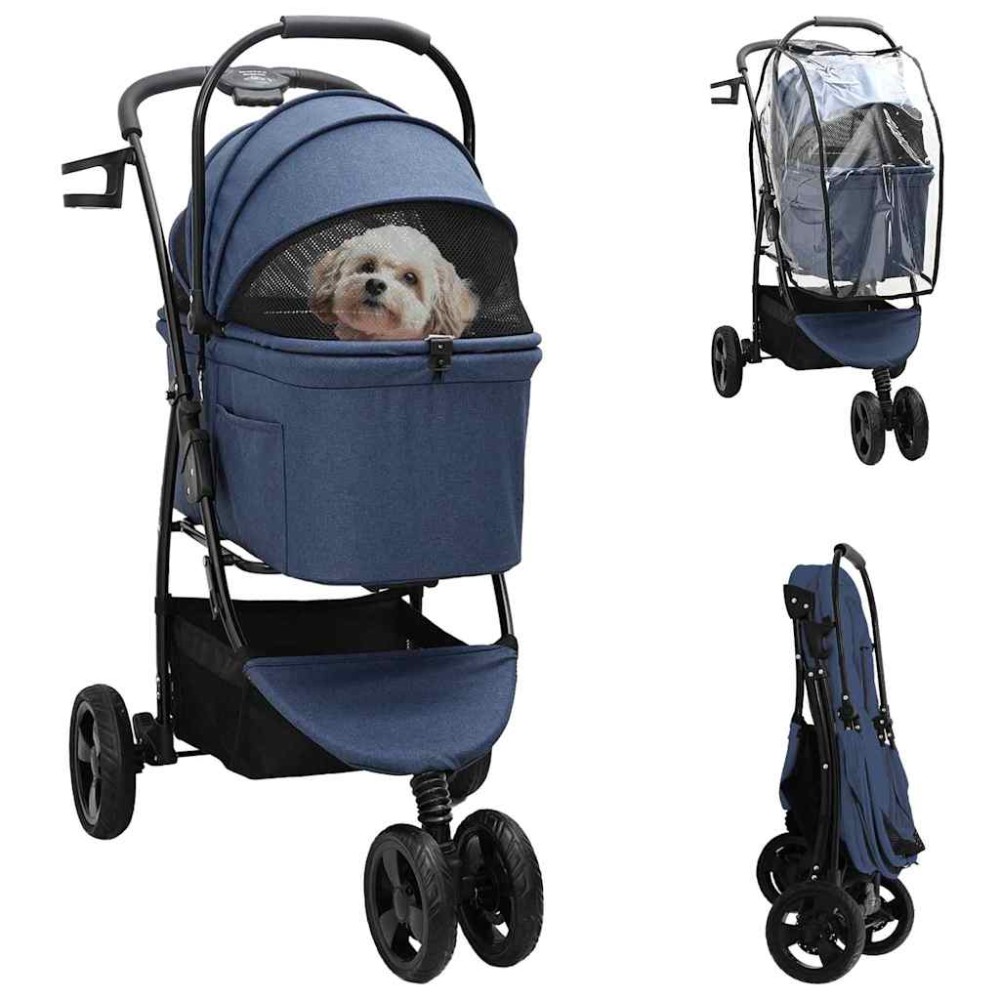 vidaXL Carucior pentru Pisici Pliante albastru 78 x 54 x 101 cm