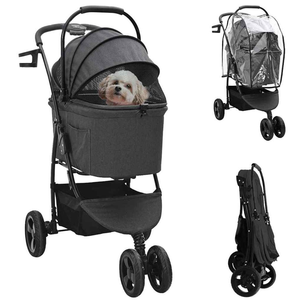 vidaXL Carucior pentru Pisici Pliante Ajustabil Negru 78 x 54 x 101 cm