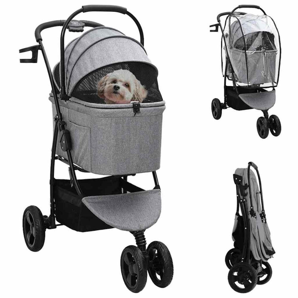 vidaXL Carucior pentru Pisici Pliante Ajustabil Gri 78 x 54 x 101 cm