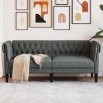 vidaXL Canapea Chesterfield Gri închis 182.5 x 74.5 x 74.5 cm țesătură