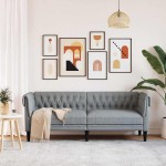 vidaXL Canapea Chesterfield Altele Gri deschis 201.5 x 74.5 x 74.5 cm