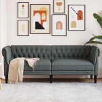 vidaXL Canapea Chesterfield Gri închis 201.5 x 74.5 x 74.5 cm țesătură