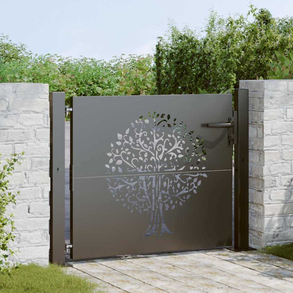 vidaXL Poartă de grădină Negru 105 x 100 cm Oțel vopsit în pulbere