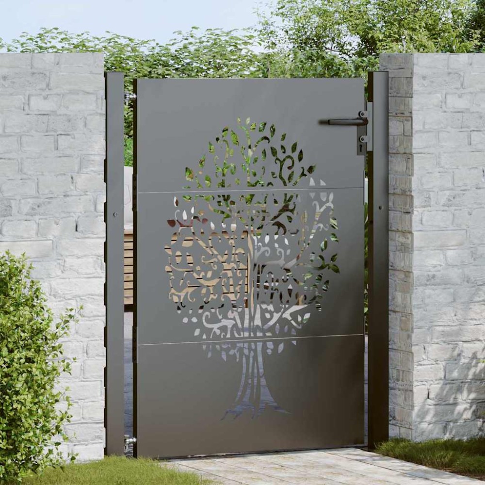 vidaXL Poartă de grădină Negru 105 x 150 cm Oțel vopsit în pulbere