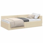 vidaXL Cadru de pat colțar cu headboard Crem 90 cm x 200 cm Catifea