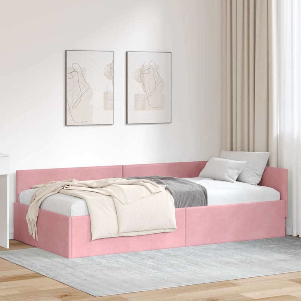 vidaXL Cadru de pat colțar cu headboard Roz 100 cm x 200 cm Catifea