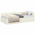 vidaXL Cadru de pat colțar cu headboard Crem 100 cm x 200 cm Catifea