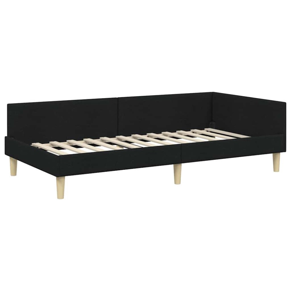 vidaXL Cadru de pat colțar cu headboard Negru 90 x 200 cm țesătură