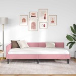 vidaXL Cadru de pat colțar cu headboard Roz 90 cm x 200 cm Catifea