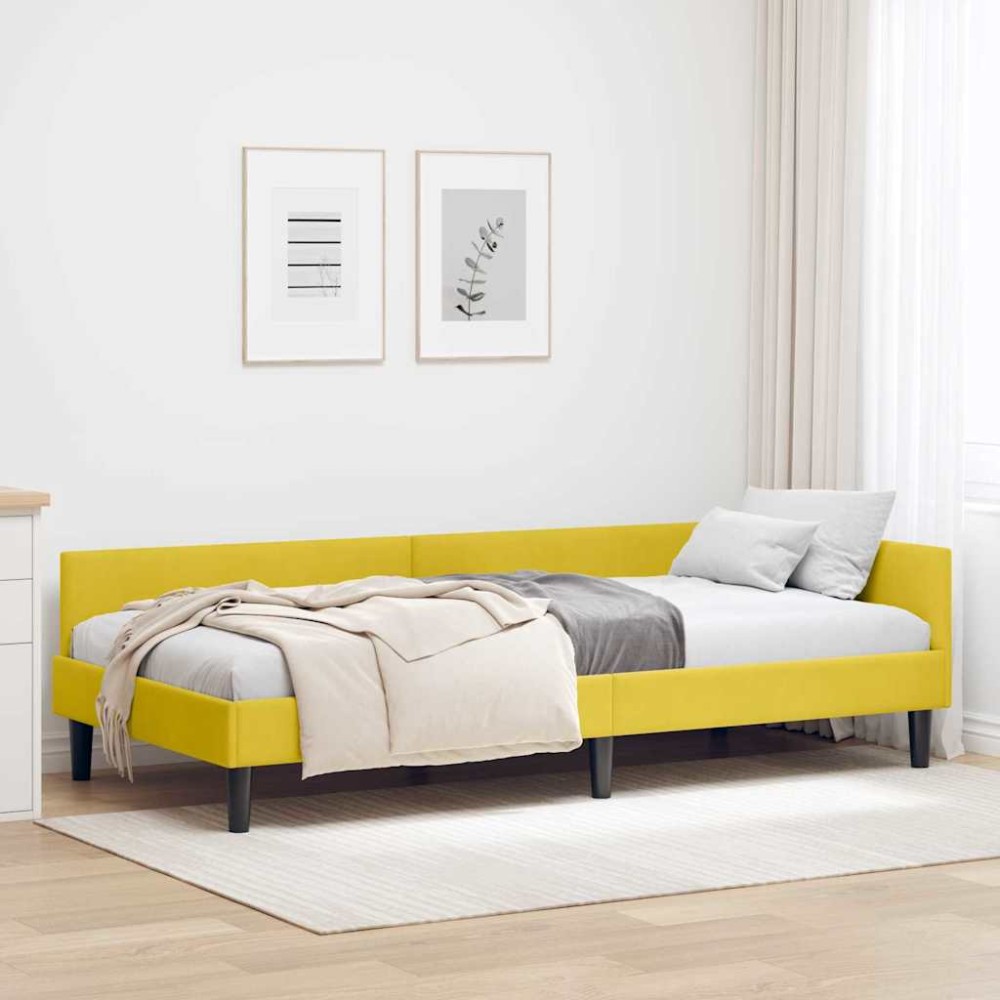 vidaXL Cadru de pat colțar cu headboard Galben 100 cm x 200 cm Catifea