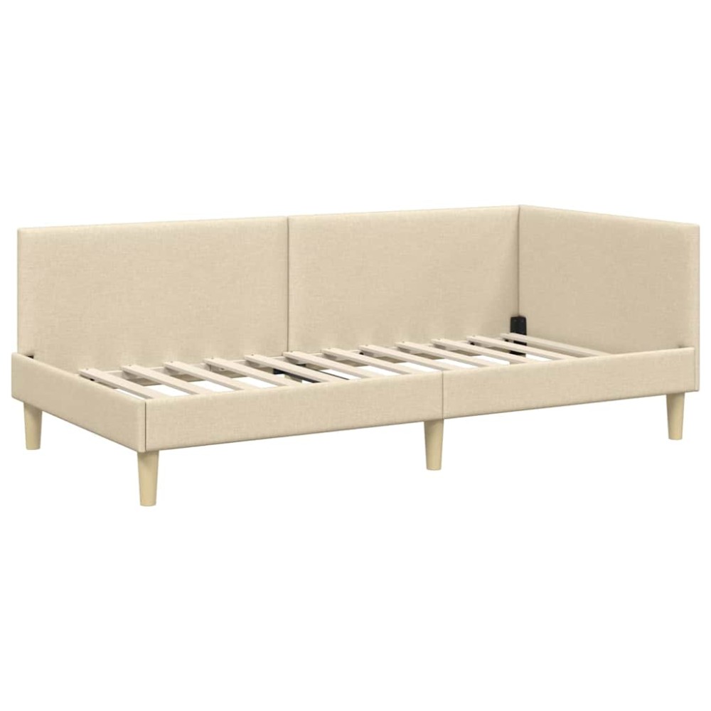 vidaXL Cadru de pat colțar cu headboard Crem 90 cm x 190 cm Catifea