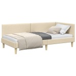 vidaXL Cadru de pat colțar cu headboard Crem 90 cm x 200 cm Catifea