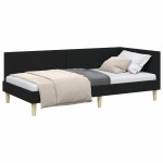 vidaXL Cadru de pat colțar cu headboard Negru 100 cm x 200 cm Catifea