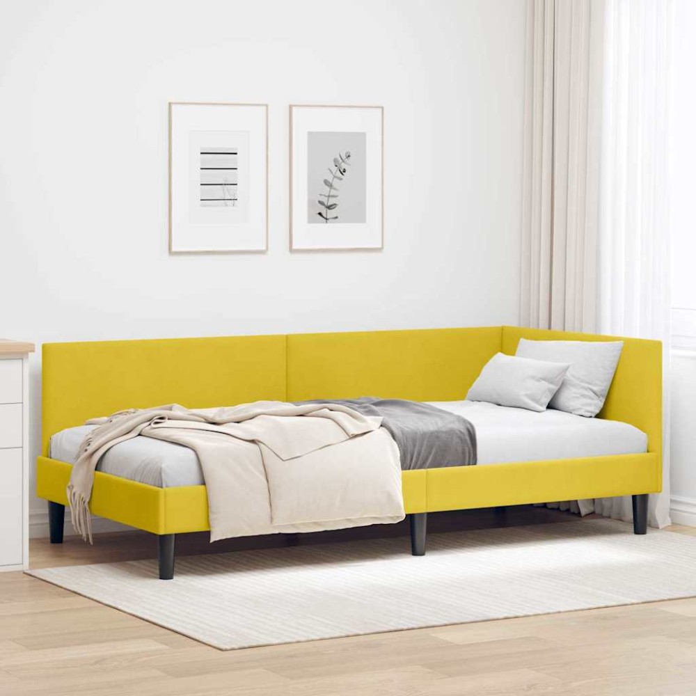 vidaXL Cadru de pat colțar cu headboard Galben 90 cm x 190 cm Catifea