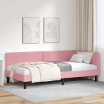 vidaXL Cadru de pat colțar cu headboard Roz 100 cm x 200 cm Catifea