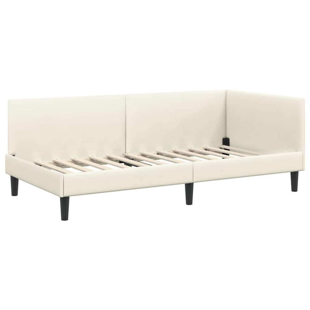 vidaXL Cadru de pat colțar cu headboard Crem 100 cm x 200 cm Catifea