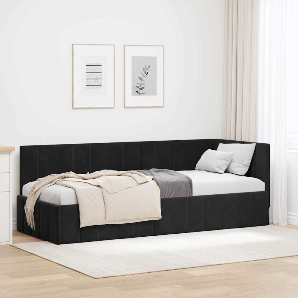vidaXL Cadru de pat colțar cu headboard Negru 80 cm x 200 cm Catifea