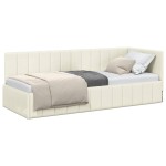 vidaXL Cadru de pat colțar cu headboard Crem 80 cm x 200 cm Catifea