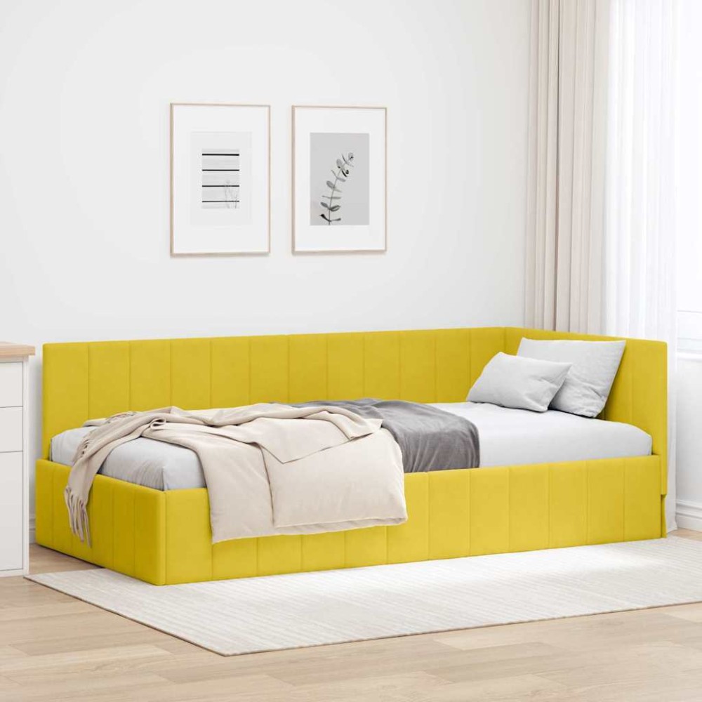 vidaXL Cadru de pat colțar cu headboard Galben 90 cm x 200 cm Catifea