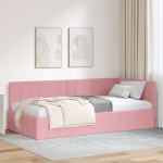 vidaXL Cadru de pat colțar cu headboard Roz 100 cm x 200 cm Catifea