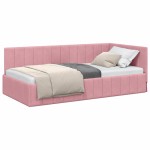 vidaXL Cadru de pat colțar cu headboard Roz 100 cm x 200 cm Catifea
