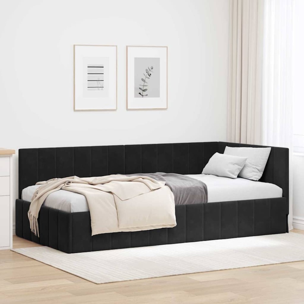 vidaXL Cadru de pat colțar cu headboard Negru 100 cm x 200 cm Catifea