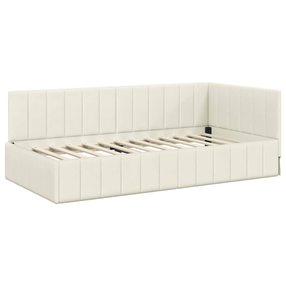 vidaXL Cadru de pat colțar cu headboard Crem 100 cm x 200 cm Catifea
