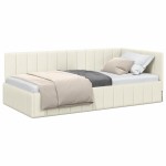 vidaXL Cadru de pat colțar cu headboard Crem 100 cm x 200 cm Catifea