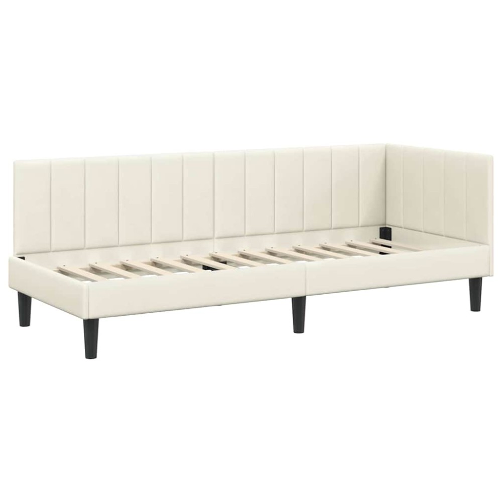 vidaXL Cadru de pat colțar cu headboard Crem 80 cm x 200 cm Catifea