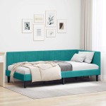 vidaXL Cadru de pat colțar cu headboard Turcoaz 90 cm x 200 cm Catifea
