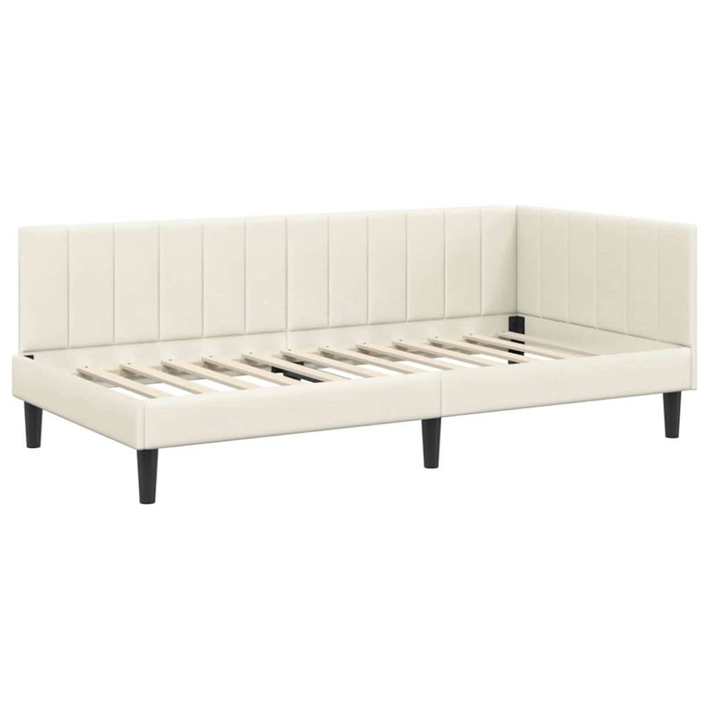 vidaXL Cadru de pat colțar cu headboard Crem 100 cm x 200 cm Catifea