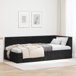 vidaXL Cadru de pat colțar cu headboard Negru 90 cm x 190 cm Catifea
