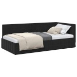 vidaXL Cadru de pat colțar cu headboard Negru 90 cm x 190 cm Catifea