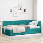 vidaXL Cadru de pat colțar cu headboard Turcoaz 90 cm x 190 cm Catifea
